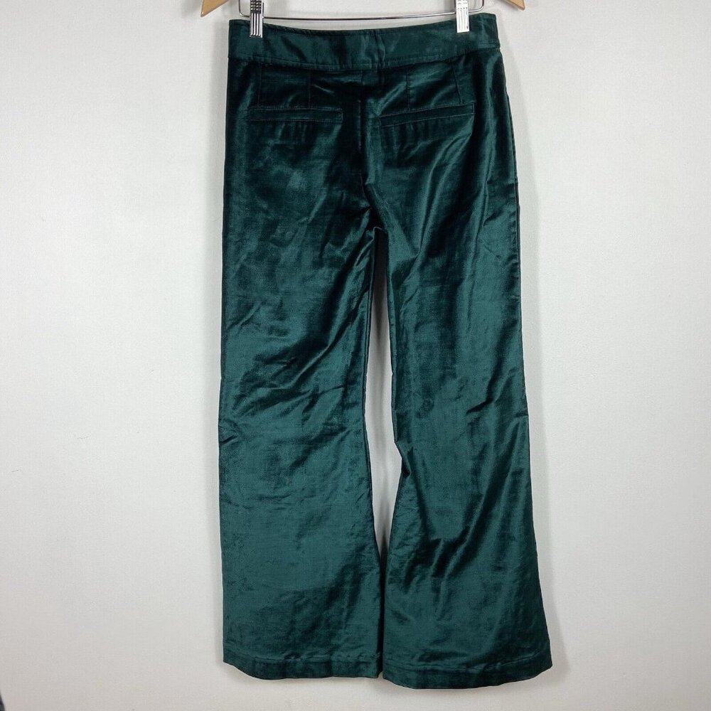 Free People Emerald Green Velvet Sz 4 Walk With You Trouser Flare Pants Mid Rise - Picture 5 of 10